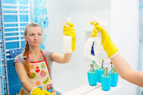 Carpet cleaning professional preparing safely with equipment